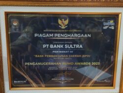 Bank Sultra Sabet Penghargaan dari Kemendagri, Empat Aspek Jadi Penilaian