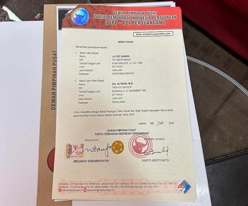 Usai Partai Demokrat, La Ode Darwin dan Ali Basa Kembali Kantongi Rekomendasi B1-KWK dari PDIP 3 Usai Partai Demokrat, La Ode Darwin dan Ali Basa Kembali Kantongi Rekomendasi B1-KWK dari PDIP