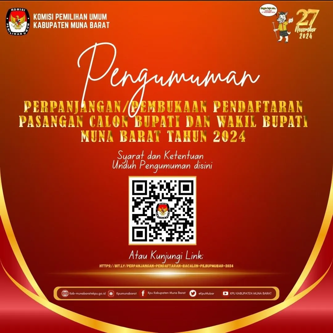 KPU Umumkan Perpanjangan Pendaftaran Pasangan Calon Bupati dan Wakil Bupati Mubar 1 IKLAN