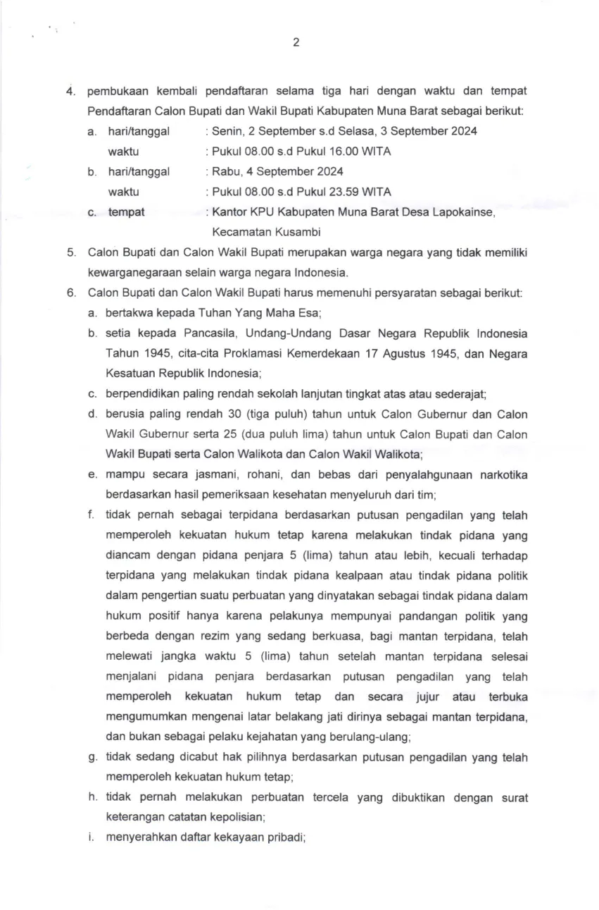 KPU Umumkan Perpanjangan Pendaftaran Pasangan Calon Bupati dan Wakil Bupati Mubar 4 KPU Umumkan Perpanjangan Pendaftaran Pasangan Calon Bupati dan Wakil Bupati Mubar