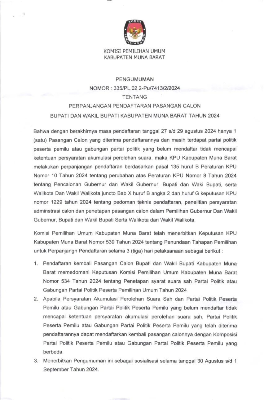 KPU Umumkan Perpanjangan Pendaftaran Pasangan Calon Bupati dan Wakil Bupati Mubar 3 KPU Umumkan Perpanjangan Pendaftaran Pasangan Calon Bupati dan Wakil Bupati Mubar