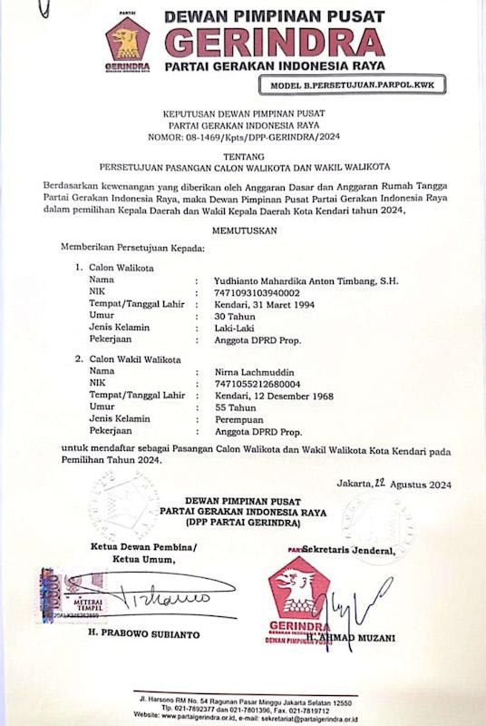 Pasangan Yudhi-Nirna Resmi Kantongi PDIP dan Gerindra untuk Pilwali Kota Kendari 3 Pasangan Yudhi-Nirna Resmi Kantongi PDIP dan Gerindra untuk Pilwali Kota Kendari