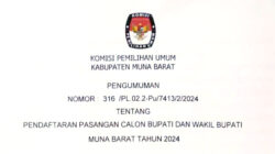 Pengumuman Pendaftaran Pasangan Calon Bupati dan Wakil Bupati Muna Barat 2024
