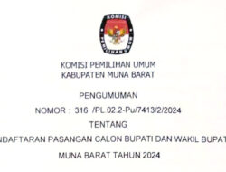 Pengumuman Pendaftaran Pasangan Calon Bupati dan Wakil Bupati Muna Barat 2024