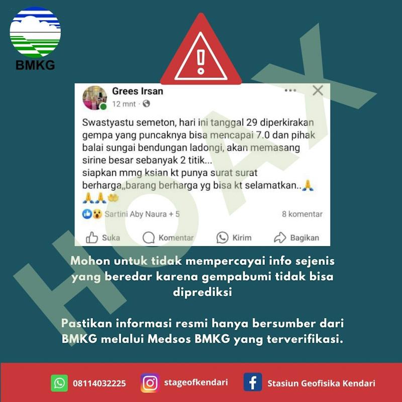 Ramai Informasi Bakal Ada Gempa Susulan 7,0 di Koltim, BMKG Pastikan Itu Hoaks