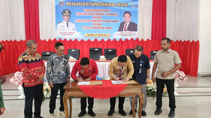 Pemkab Mubar dan PT ASDP Teken Mou: Penyeberangan Feri Tondasi–Torobulu Beroperasi sebelum Lebaran