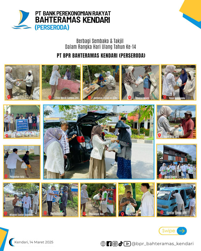 Peringati HUT ke-14, BPR Bahteramas Kendari Bagi Sembako di 14 Titik dan Takjil 3 Peringati HUT ke-14, BPR Bahteramas Kendari Bagi Sembako di 14 Titik dan Takjil