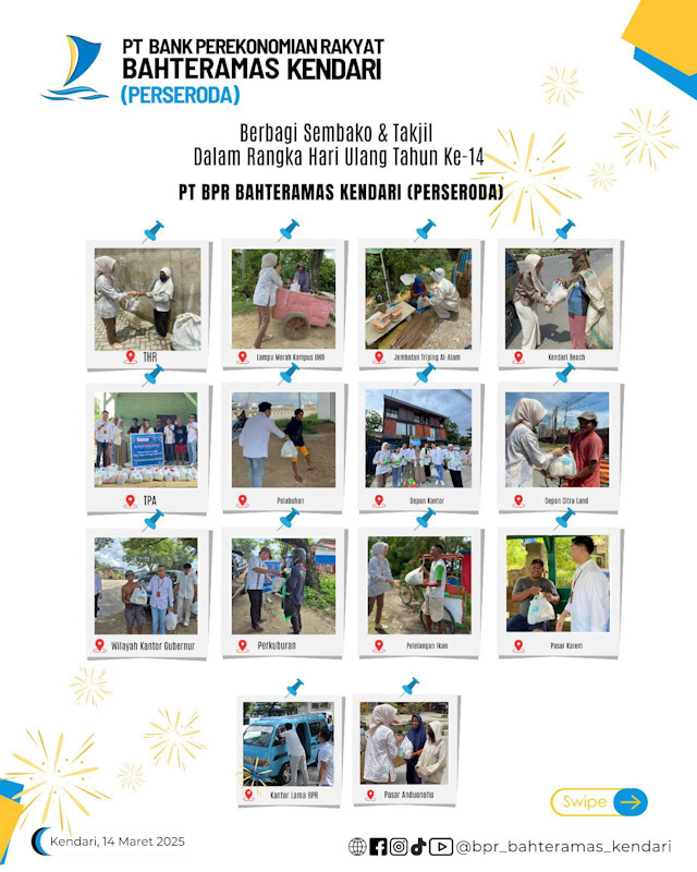 Peringati HUT ke-14, BPR Bahteramas Kendari Bagi Sembako di 14 Titik dan Takjil 4 Peringati HUT ke-14, BPR Bahteramas Kendari Bagi Sembako di 14 Titik dan Takjil
