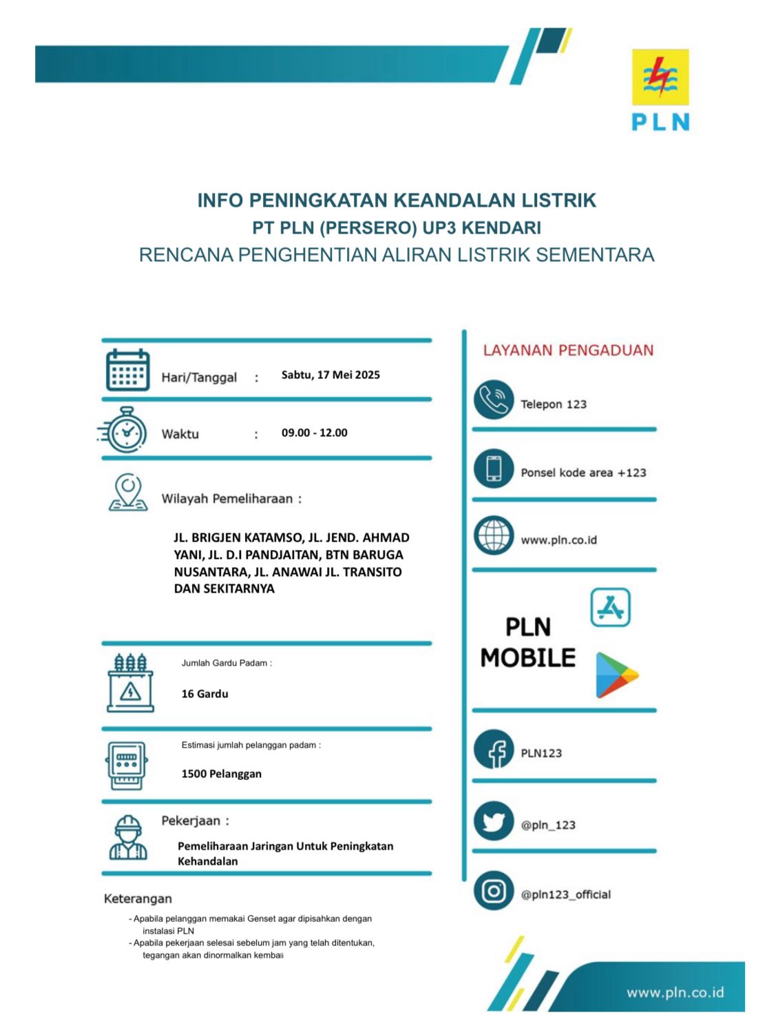Cek Fakta: Akan Terjadi Pemadaman Listrik di Kendari [SEBAGIAN BENAR]