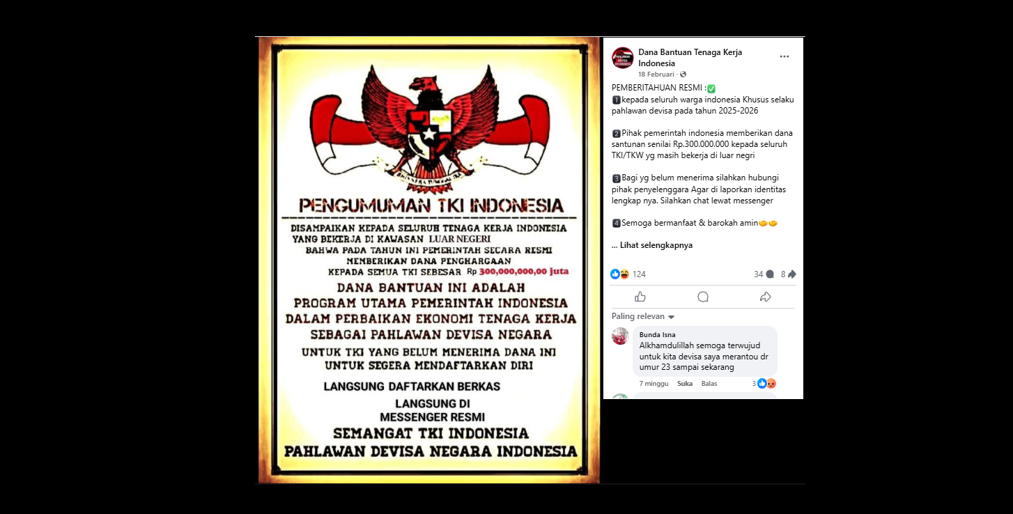 Cek Fakta: Pemerintah Indonesia Beri Santunan Rp300 Juta kepada TKI/TKW [HOAKS]