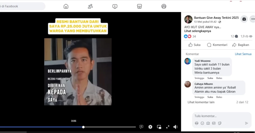 Cek Fakta: Bantuan dari Wakil Presiden Gibran Rp25 Juta untuk Warga yang Membutuhkan [KELIRU]