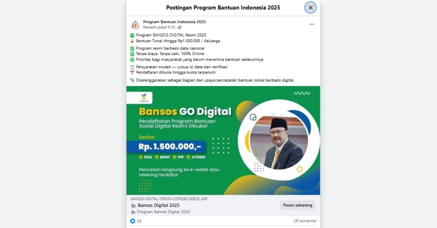 Cek Fakta: Bansos Go Digital Rp1,5 Juta dari Kementerian Sosial [SALAH]