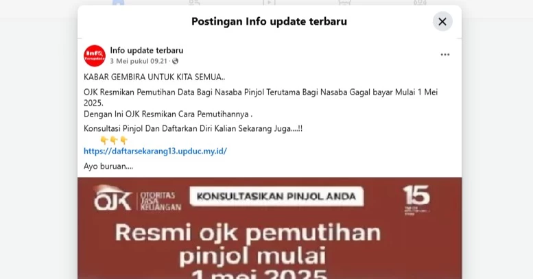 Cek Fakta: OJK Resmikan Pemutihan Data bagi Nasabah Pinjol Adalah Hoaks 1 Cek Fakta: OJK Resmikan Pemutihan Data bagi Nasabah Pinjol Adalah Hoaks
