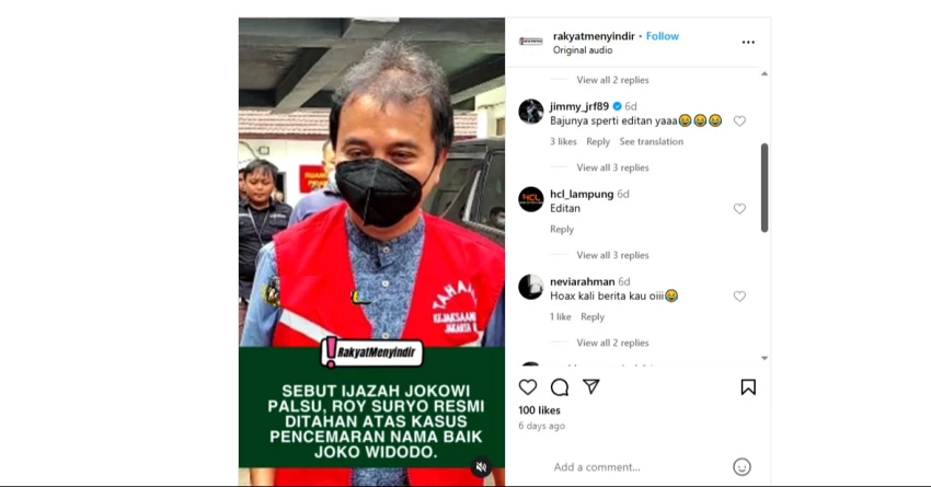 Cek Fakta: Roy Suryo Ditahan Karena Sebut Ijazah Jokowi Palsu [KELIRU]