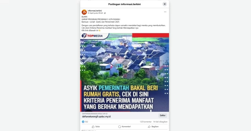 Cek Fakta: Tautan Bantuan Rumah Gratis dari Pemerintah 2025 [PENIPUAN]