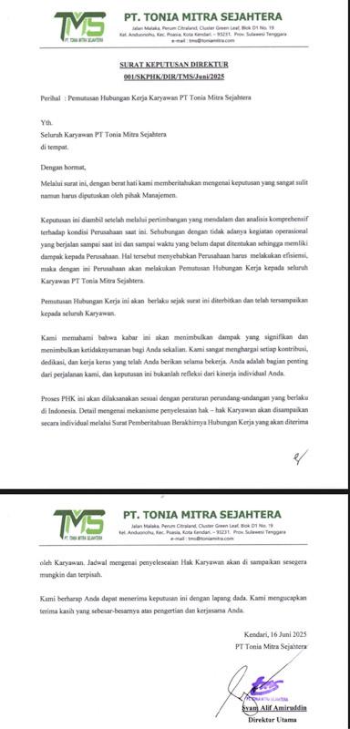 812 Karyawan PT TMS Terkena PHK setelah Penghentian Aktivitas Tambang Nikel di Pulau Kabaena