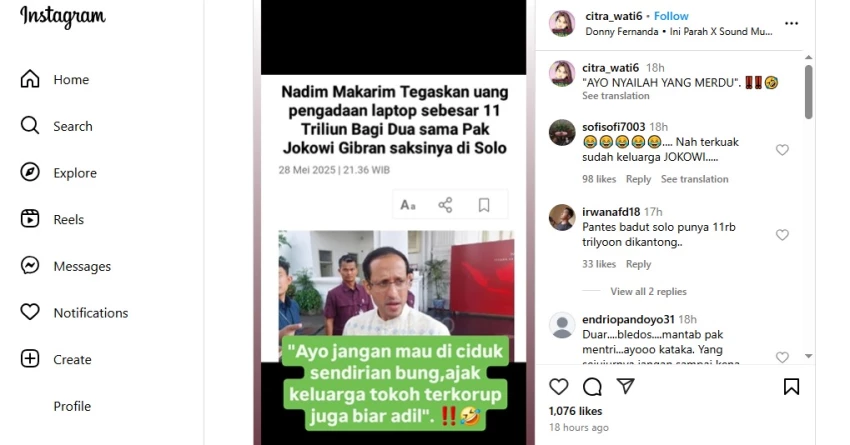 Cek Fakta: Nadiem Sebut Pengadaan Laptop 11 T Bagi Dua dengan Jokowi dan Gibran [SALAH]