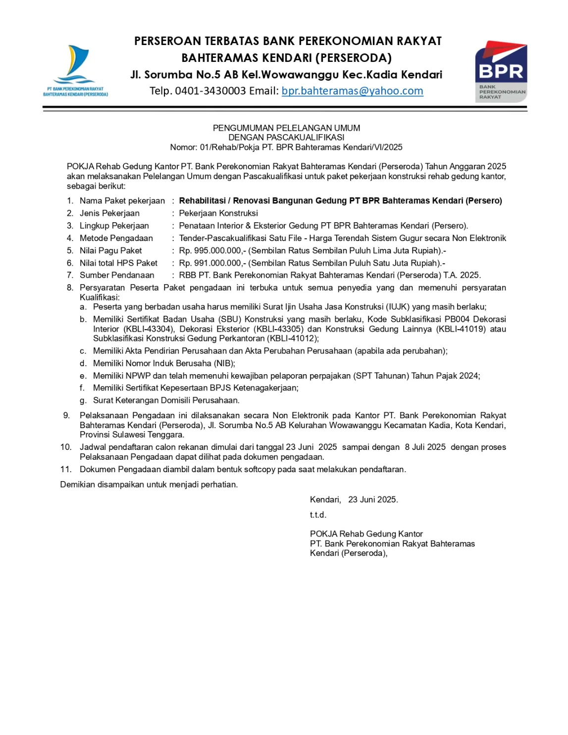 IKLAN SULTRATOP BPR BAHTERAMAS KENDARI