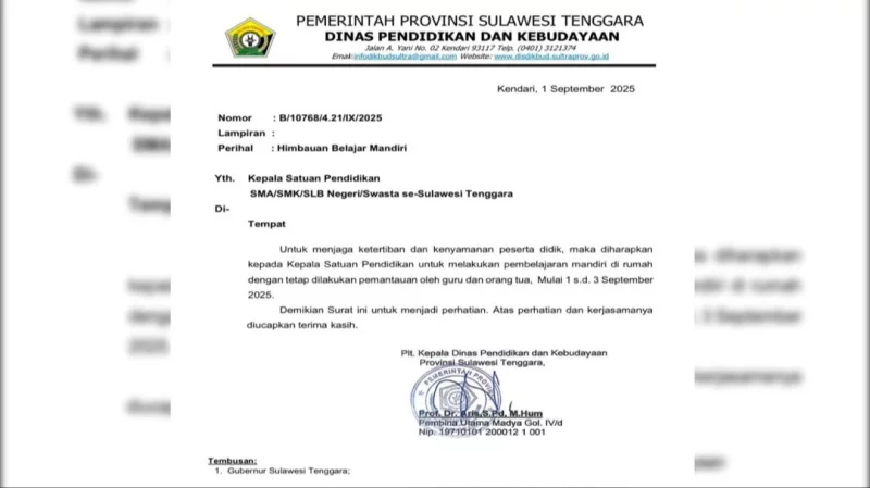 Pemprov Sultra Liburkan SMA/SMK dan SLB 1–3 September 2025 1 Pemprov Sultra Liburkan SMA/SMK dan SLB 1–3 September 2025