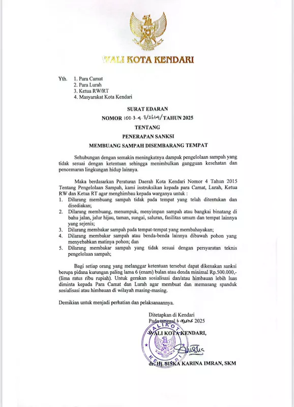 Warga Kendari Waspada, Buang Sampah Sembarangan Bisa Kena Sanksi 6 Bulan Penjara atau Denda Rp500 Ribu 3 Warga Kendari Waspada, Buang Sampah Sembarangan Bisa Kena Sanksi 6 Bulan Penjara atau Denda Rp500 Ribu