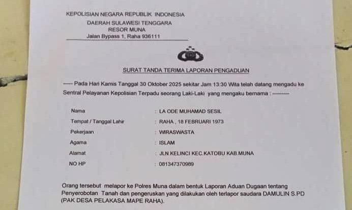 Diduga Serobot Lahan Warga Eksodus, Pj Kades Maperaha Resmi Dipolisikan 1 Diduga Serobot Lahan Warga Eksodus, Pj Kades Maperaha Resmi Dipolisikan