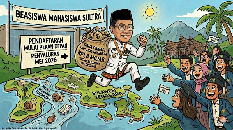 Beasiswa Rp1,8 M dari Dana Pribadi Gubernur Sultra, Mahasiswa Bisa Daftar Pekan Depan 1 Ilustrasi Gubernur Andi Sumangerukka menggelontorkan dana pribadi sebesar Rp1,8 miliar untuk beasiswa mahasiswa. (Gambar: Google AI)