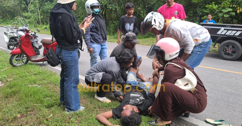 Diduga Mabuk, Pengendara Motor Alami Kecelakaan Tunggal di Tikungan Gonda Baru Baubau