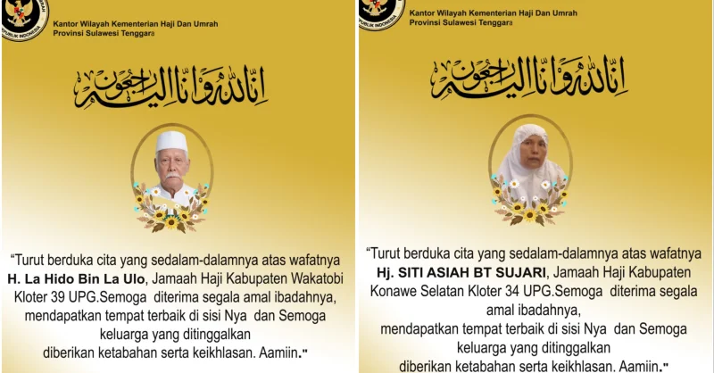 Dua Jemaah Haji Sulawesi Tenggara Wafat Saat Jalani Ibadah Haji di Arab Saudi