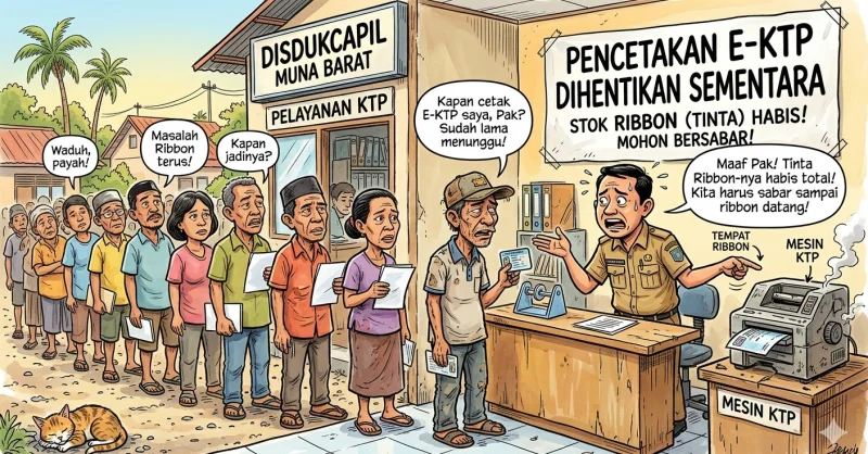 Pelayanan Cetak E-KTP di Muna Barat Terhenti, Disdukcapil Minta Warga Bersabar