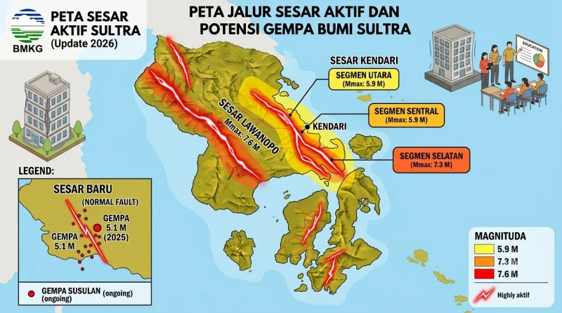 BMKG Petakan Sesar Aktif di Sultra, Sesar Lawanopo dan Sesar Kendari Simpan Potensi Gempa Signifikan
