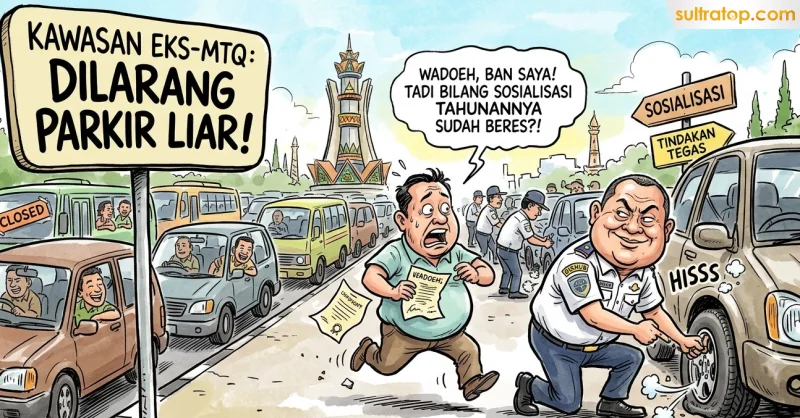 Dishub Kendari Tindak Tegas Parkir Liar di Eks-MTQ, Ban Mobil Pengganggu Arus Lalin Dikempiskan