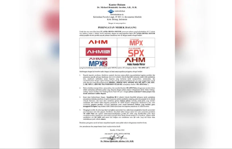 AHM Perkuat Perlindungan Merek Oli Resmi, Ajak Konsumen Waspadai Oli Palsu 1 AHM Perkuat Perlindungan Merek Oli Resmi, Ajak Konsumen Waspadai Oli Palsu