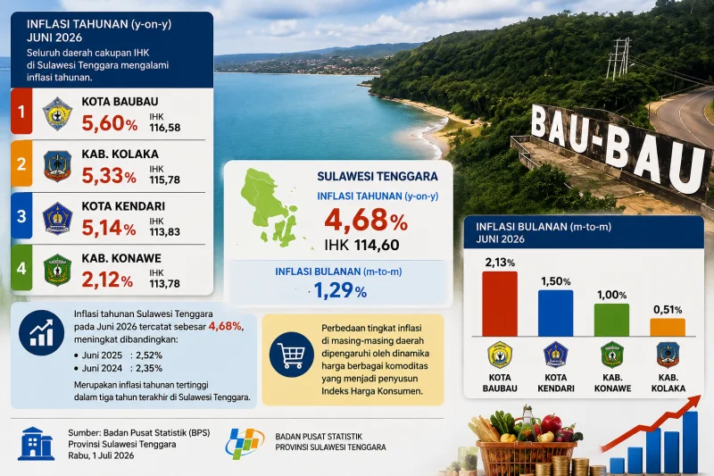 Inflasi Sultra Juni 2026: Baubau Tertinggi, Konawe Terendah 1 Inflasi Sultra Juni 2026: Baubau Tertinggi, Konawe Terendah