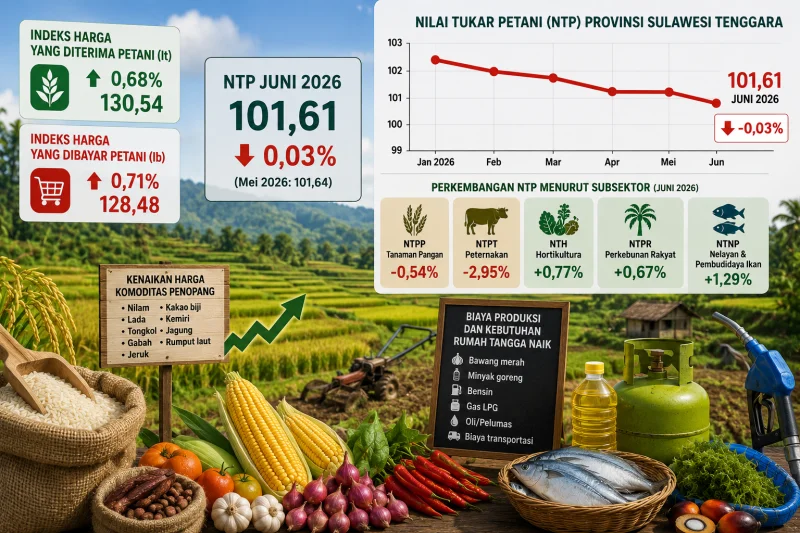 Nilai Tukar Petani Sultra Juni 2026 Turun Tipis, Biaya Produksi dan Kebutuhan Rumah Tangga Naik 1 Nilai Tukar Petani Sultra Juni 2026 Turun Tipis, Biaya Produksi dan Kebutuhan Rumah Tangga Naik