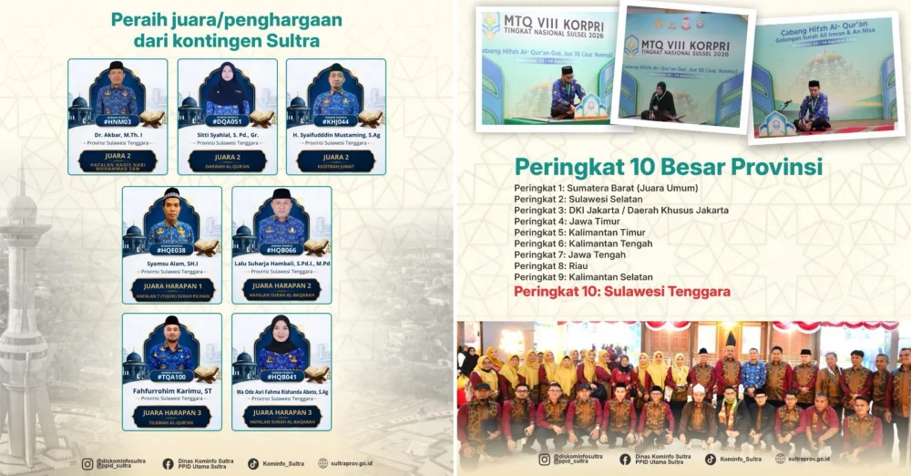 Sulawesi Tenggara Tembus 10 Besar MTQ VIII Korpri Nasional 2026, Ini Daftar Kafilah Berprestasi