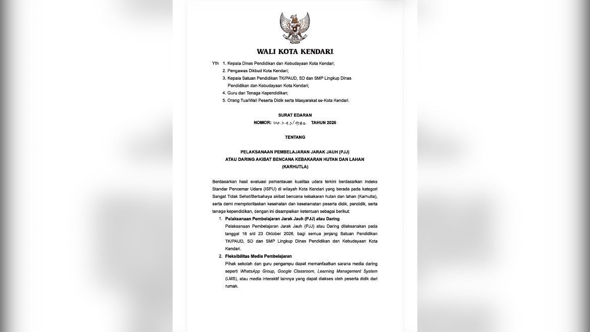 Kualitas Udara Memburuk akibat Karhutla, Siswa di Kendari Belajar dari Rumah hingga 23 Oktober