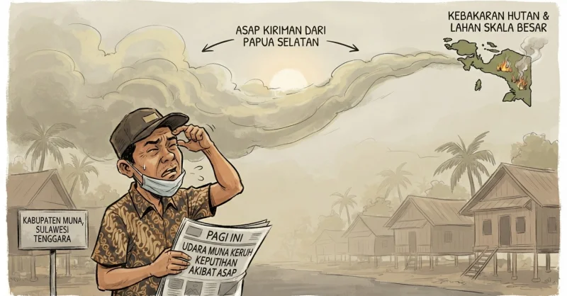 Muna Diselimuti Kabut Asap, BMKG Sebut Kiriman Kebakaran Hutan Papua Selatan 1 Muna Diselimuti Kabut Asap, BMKG Sebut Kiriman Kebakaran Hutan Papua Selatan