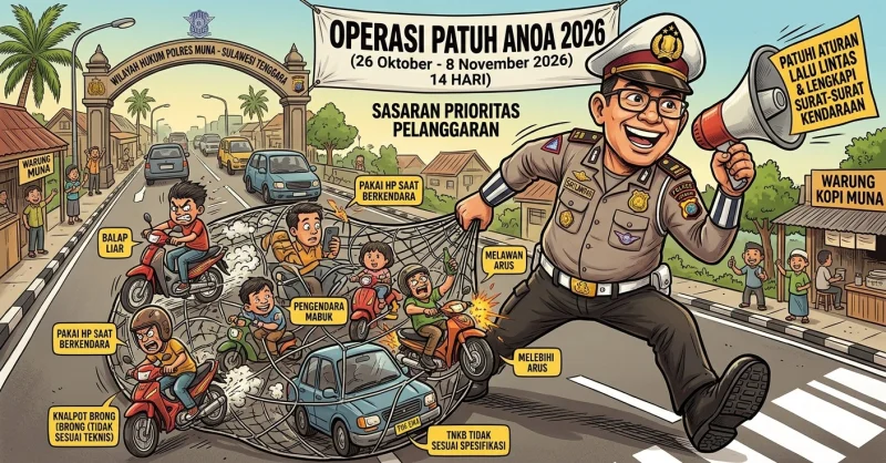 Polres Muna Gelar Operasi Patuh Anoa Mulai 26 Oktober, 10 Pelanggaran Lalu Lintas Jadi Sasaran