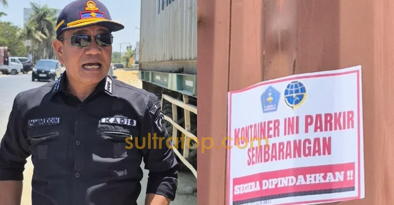Bahayakan Pengendara, Dishub Kendari Tempel 50 Stiker Peringatan pada Kontainer di Bahu Jalan